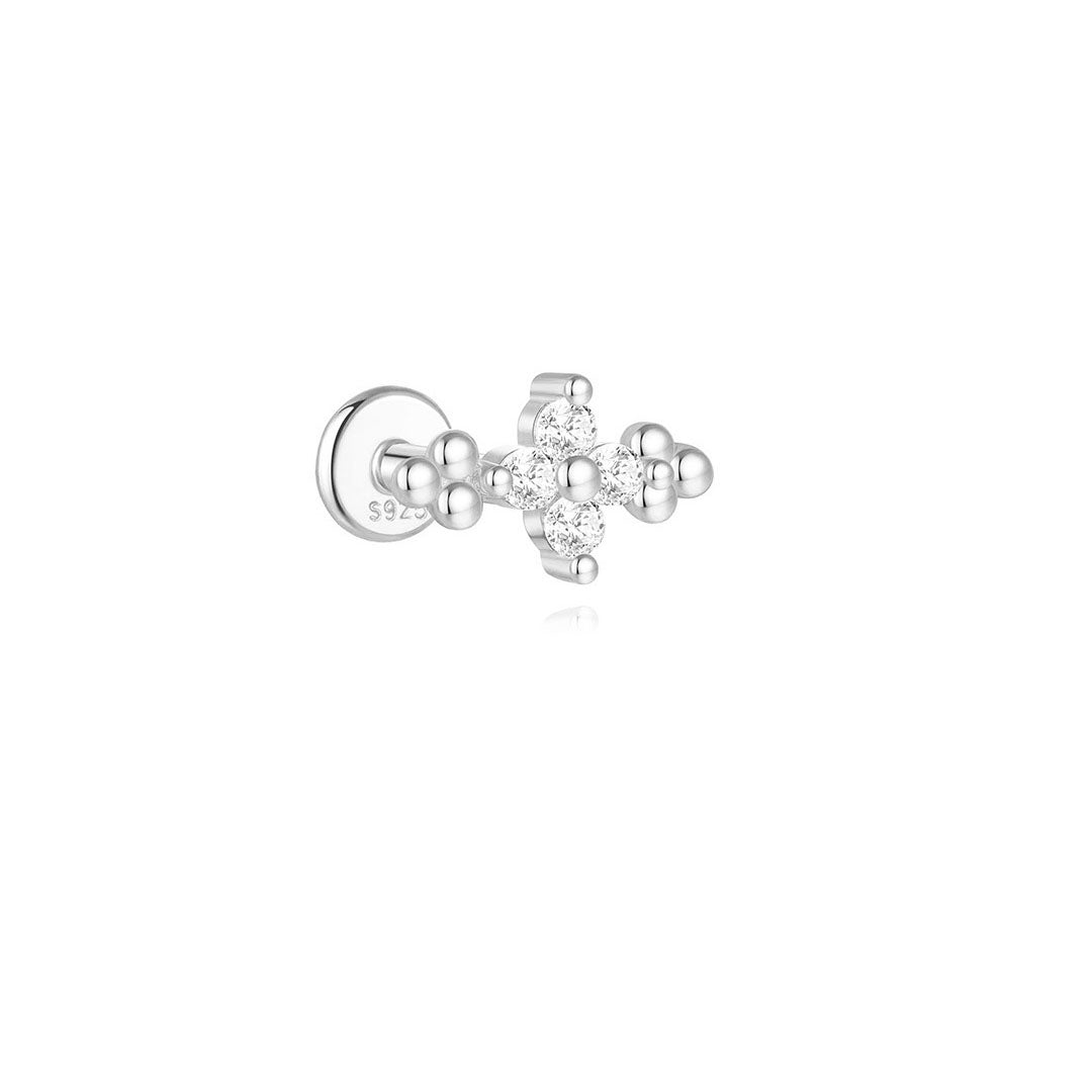 Waterproof Flower and Star Moon Stud Earrings with Cubic Zirconia - Zephora