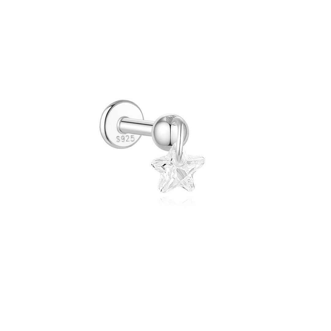 Waterproof Flower and Star Moon Stud Earrings with Cubic Zirconia - Zephora