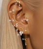 Waterproof Flower and Star Moon Stud Earrings with Cubic Zirconia - Zephora