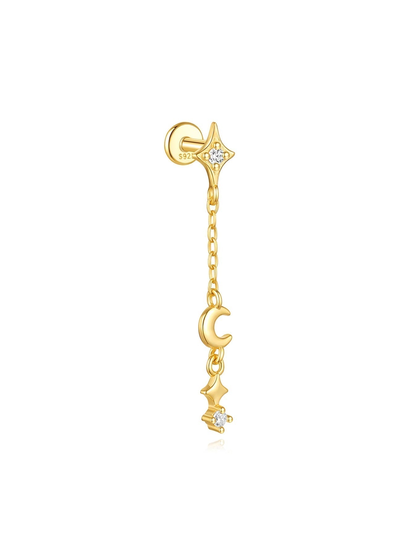 Waterproof Flower and Star Moon Stud Earrings with Cubic Zirconia - Zephora