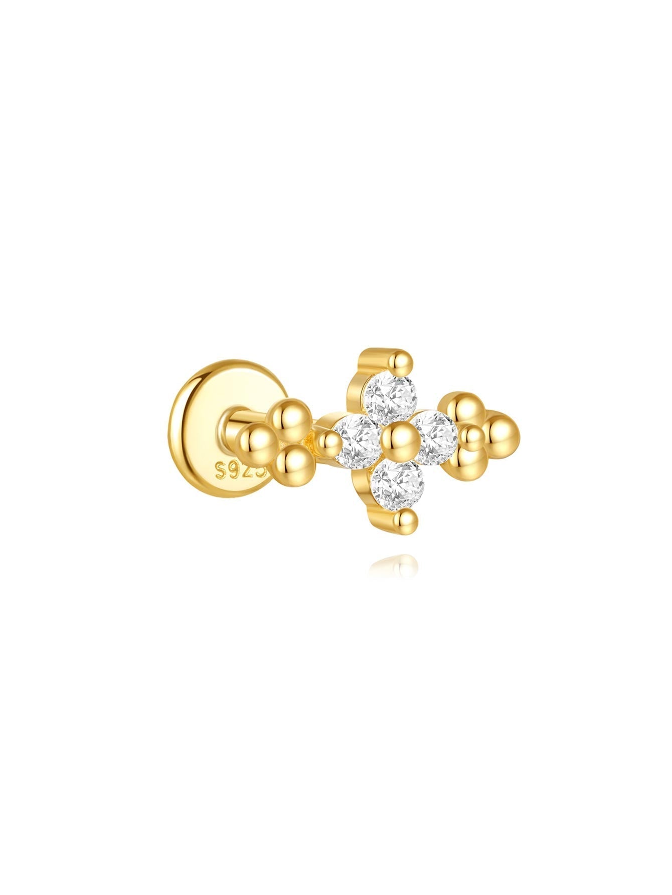 Waterproof Flower and Star Moon Stud Earrings with Cubic Zirconia - Zephora