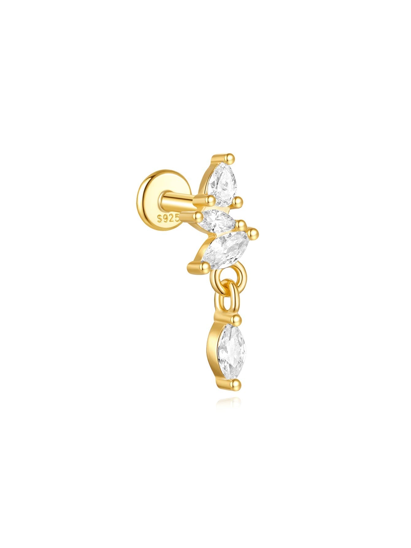 Waterproof Flower and Star Moon Stud Earrings with Cubic Zirconia - Zephora