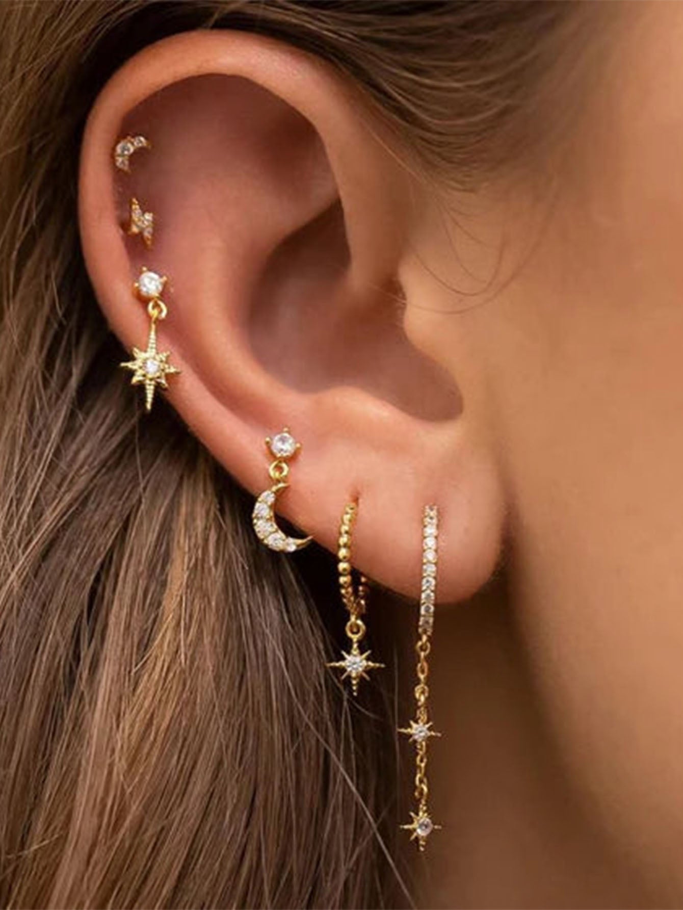 Celestial Moon and Star Jewelry Set with Cubic Zirconia -  Cicely