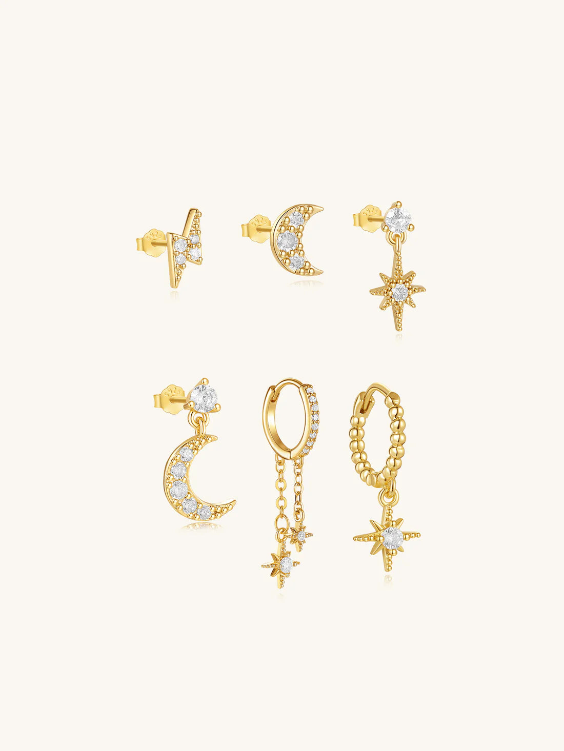 Celestial Moon and Star Jewelry Set with Cubic Zirconia -  Cicely