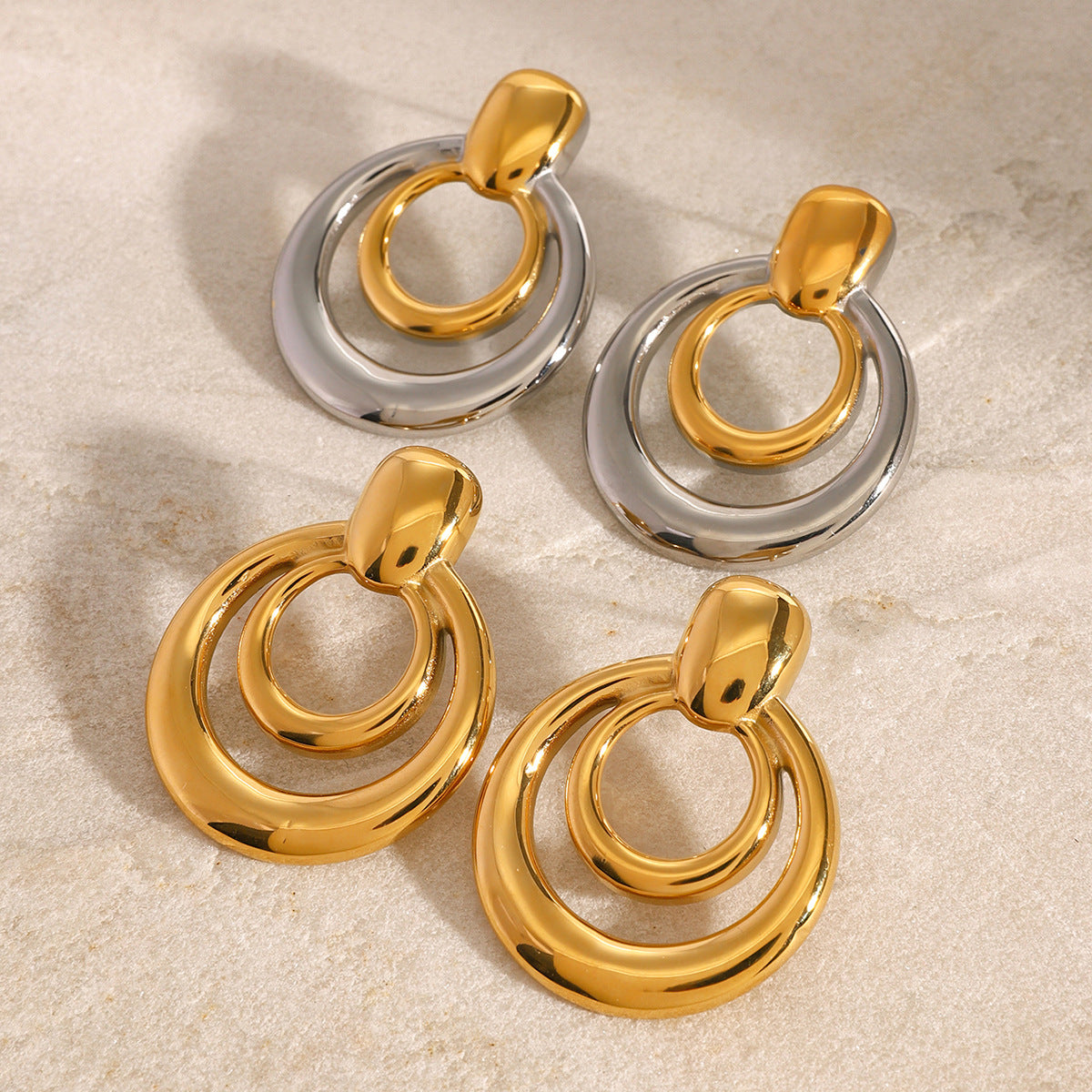 Double-layer Hollow Design Earrings in 925 Sterling Silver with 18kt Gold Plating - Ursula