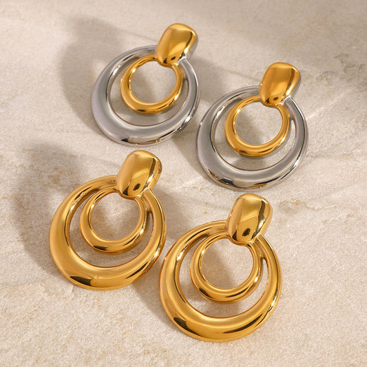 Double-layer Hollow Design Earrings in 925 Sterling Silver with 18kt Gold Plating - Ursula