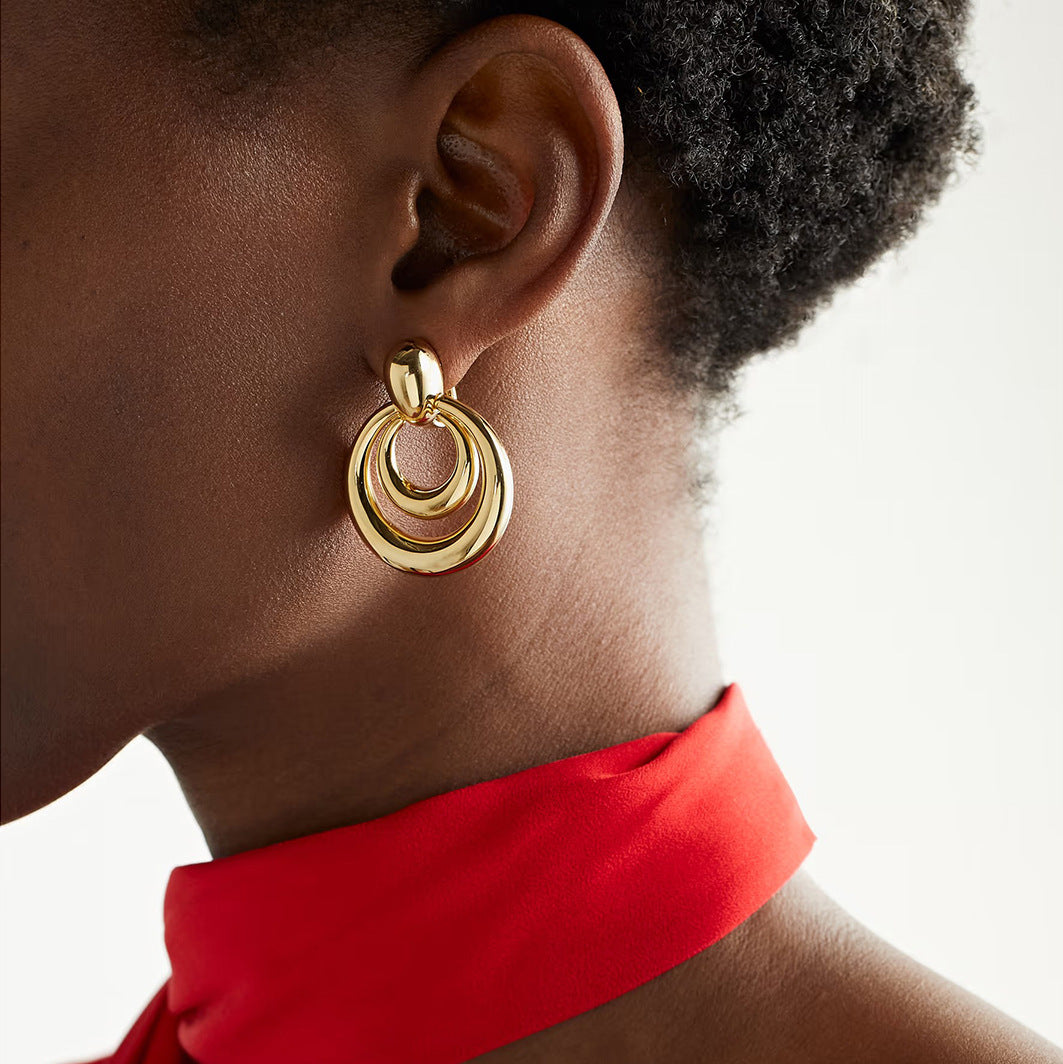 Double-layer Hollow Design Earrings in 925 Sterling Silver with 18kt Gold Plating - Ursula