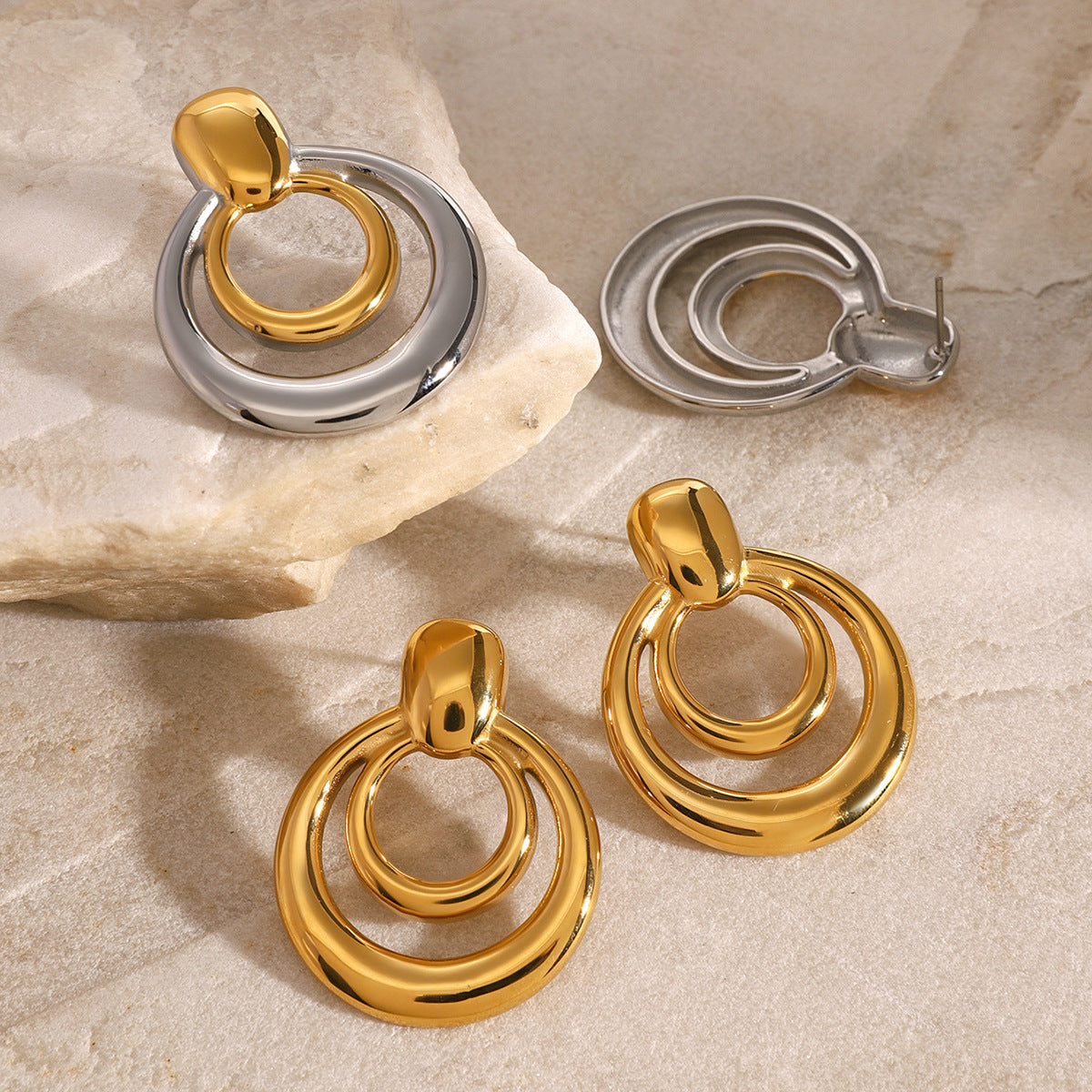 Double-layer Hollow Design Earrings in 925 Sterling Silver with 18kt Gold Plating - Ursula