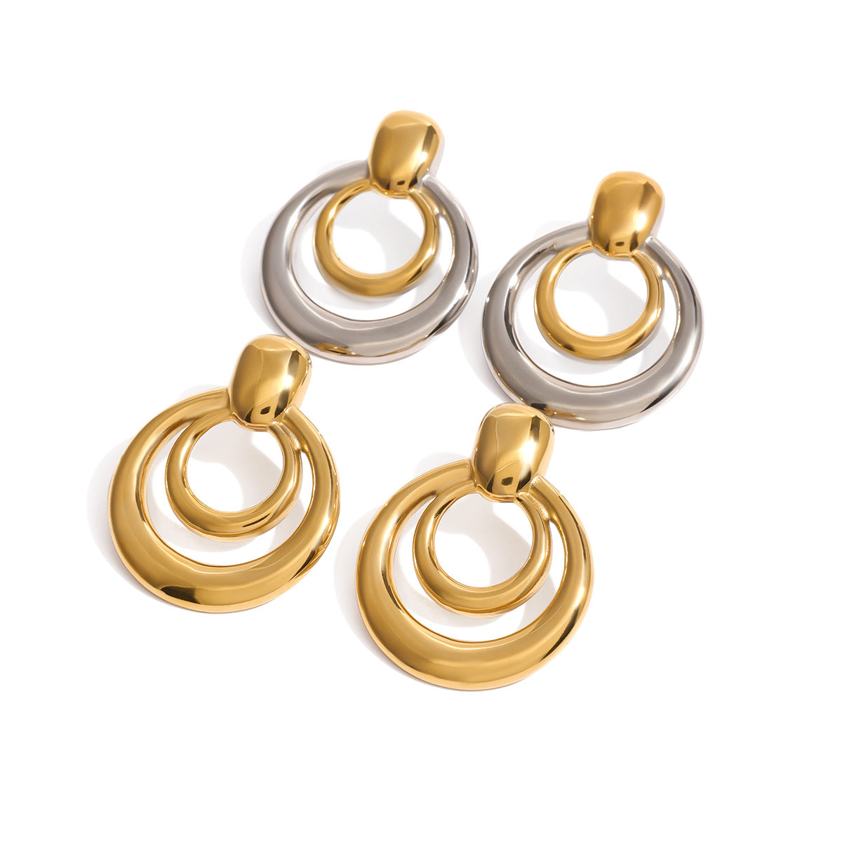Double-layer Hollow Design Earrings in 925 Sterling Silver with 18kt Gold Plating - Ursula
