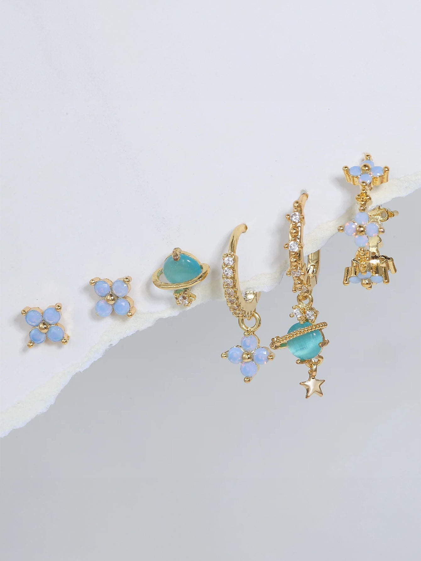 Elegant Flower Star Earrings with Cubic Zirconia - Joane