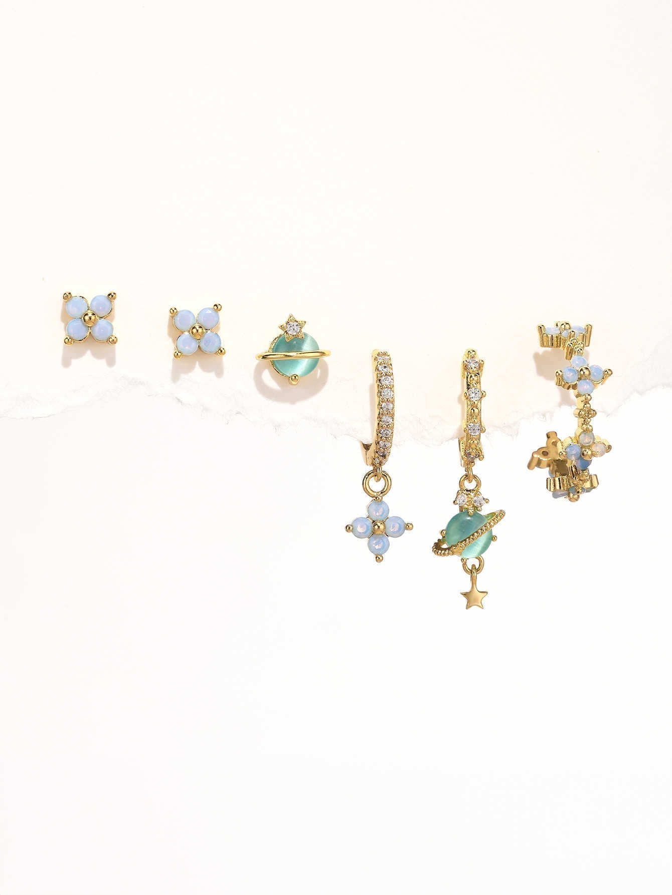 Elegant Flower Star Earrings with Cubic Zirconia - Joane