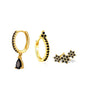 Elegant Flower Stud Earrings with Shiny Obsidian and  Cubic Zirconia - Hopkins