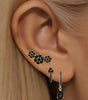 Elegant Flower Stud Earrings with Shiny Obsidian and  Cubic Zirconia - Hopkins
