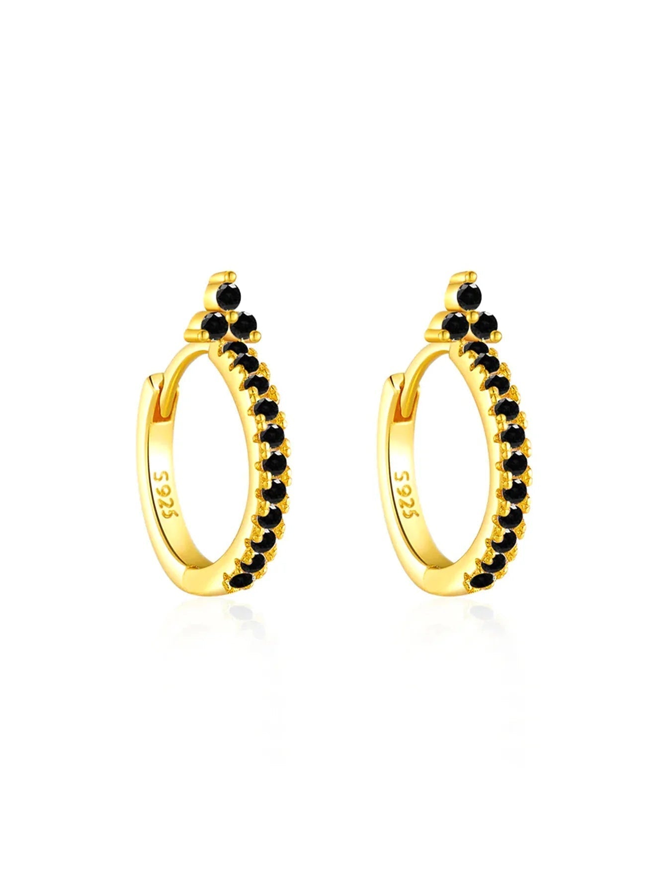 Elegant Flower Stud Earrings with Shiny Obsidian and  Cubic Zirconia - Hopkins