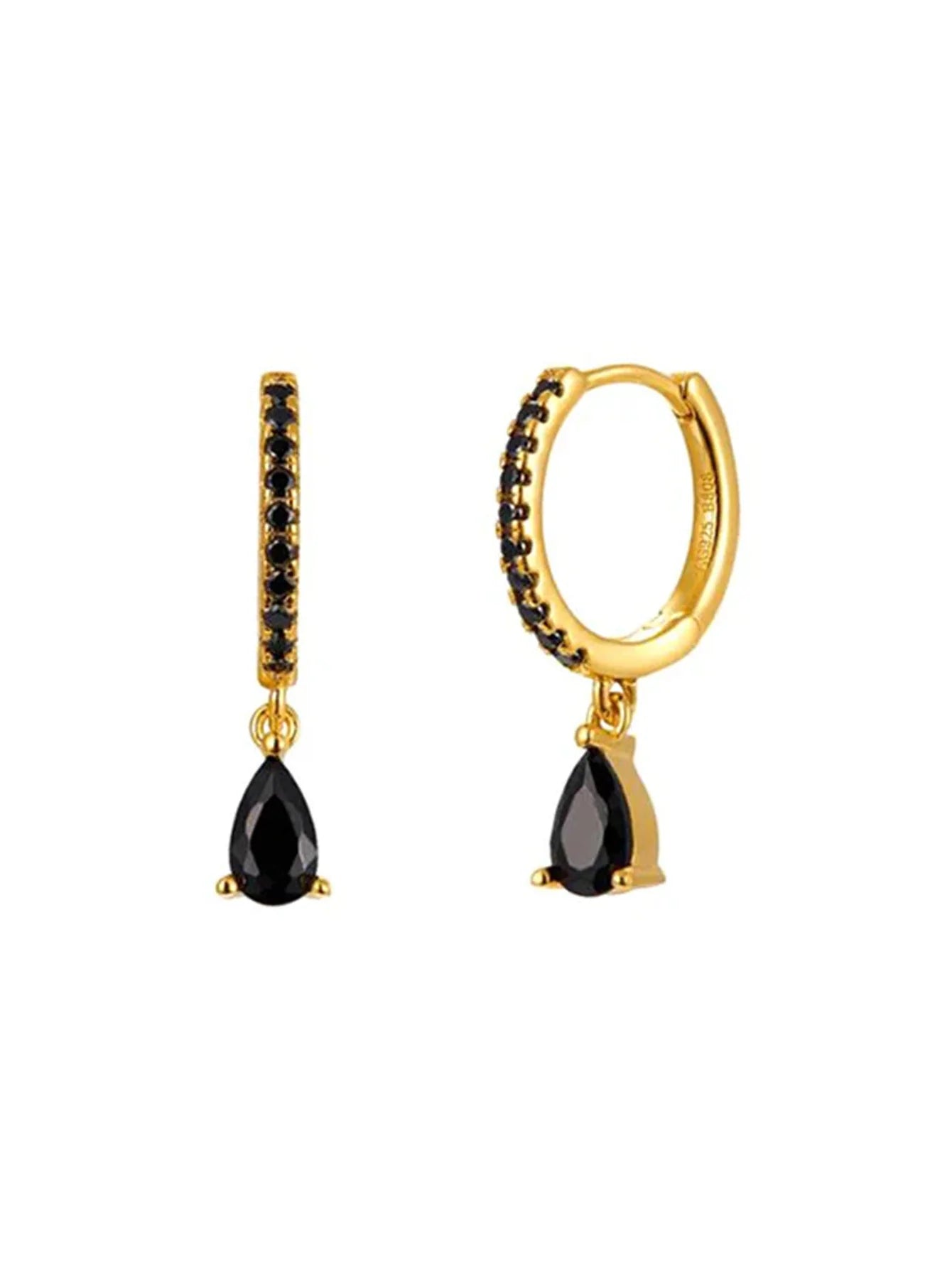 Elegant Flower Stud Earrings with Shiny Obsidian and  Cubic Zirconia - Hopkins