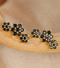 Elegant Flower Stud Earrings with Shiny Obsidian and  Cubic Zirconia - Hopkins
