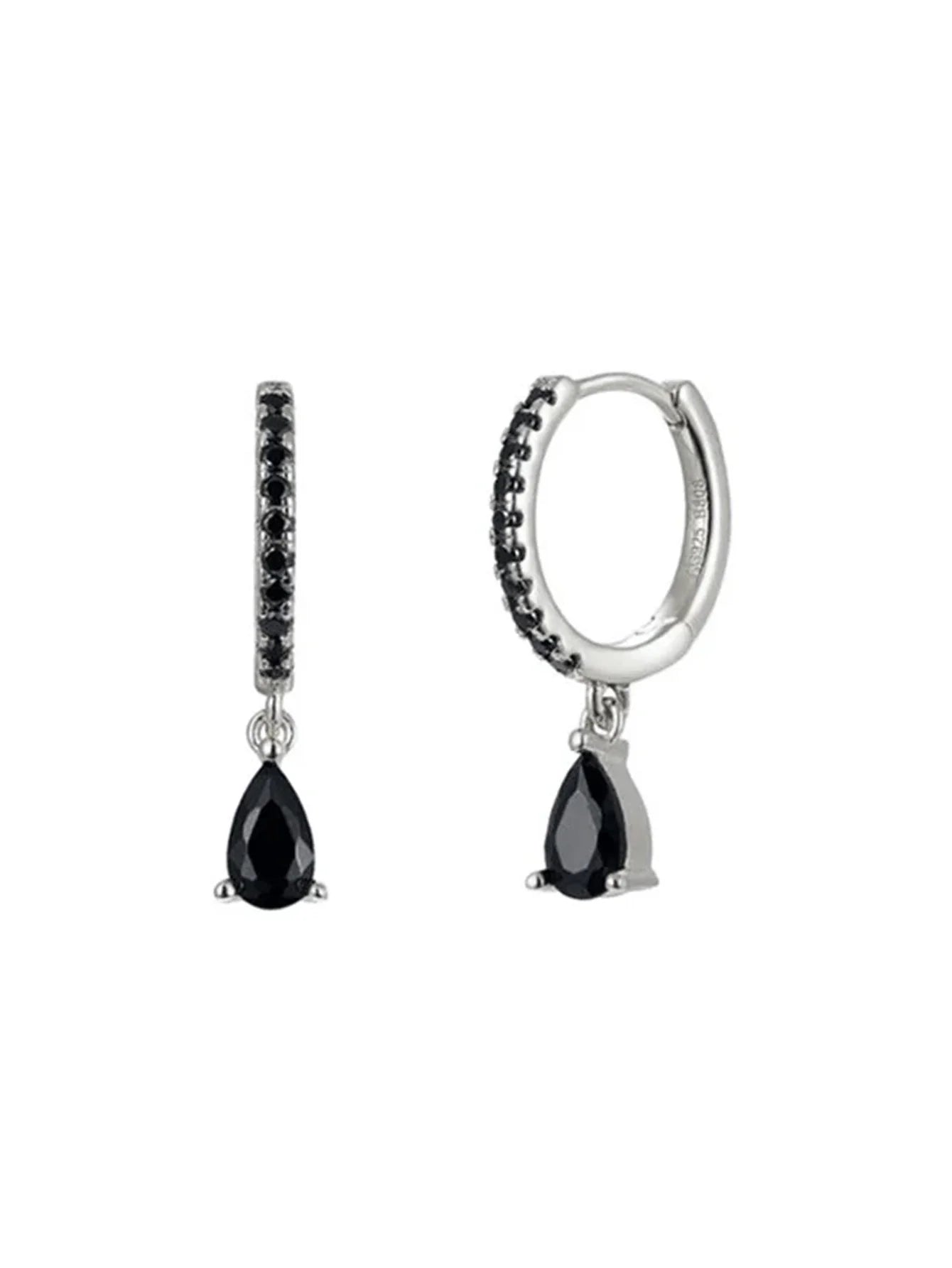 Elegant Flower Stud Earrings with Shiny Obsidian and  Cubic Zirconia - Hopkins