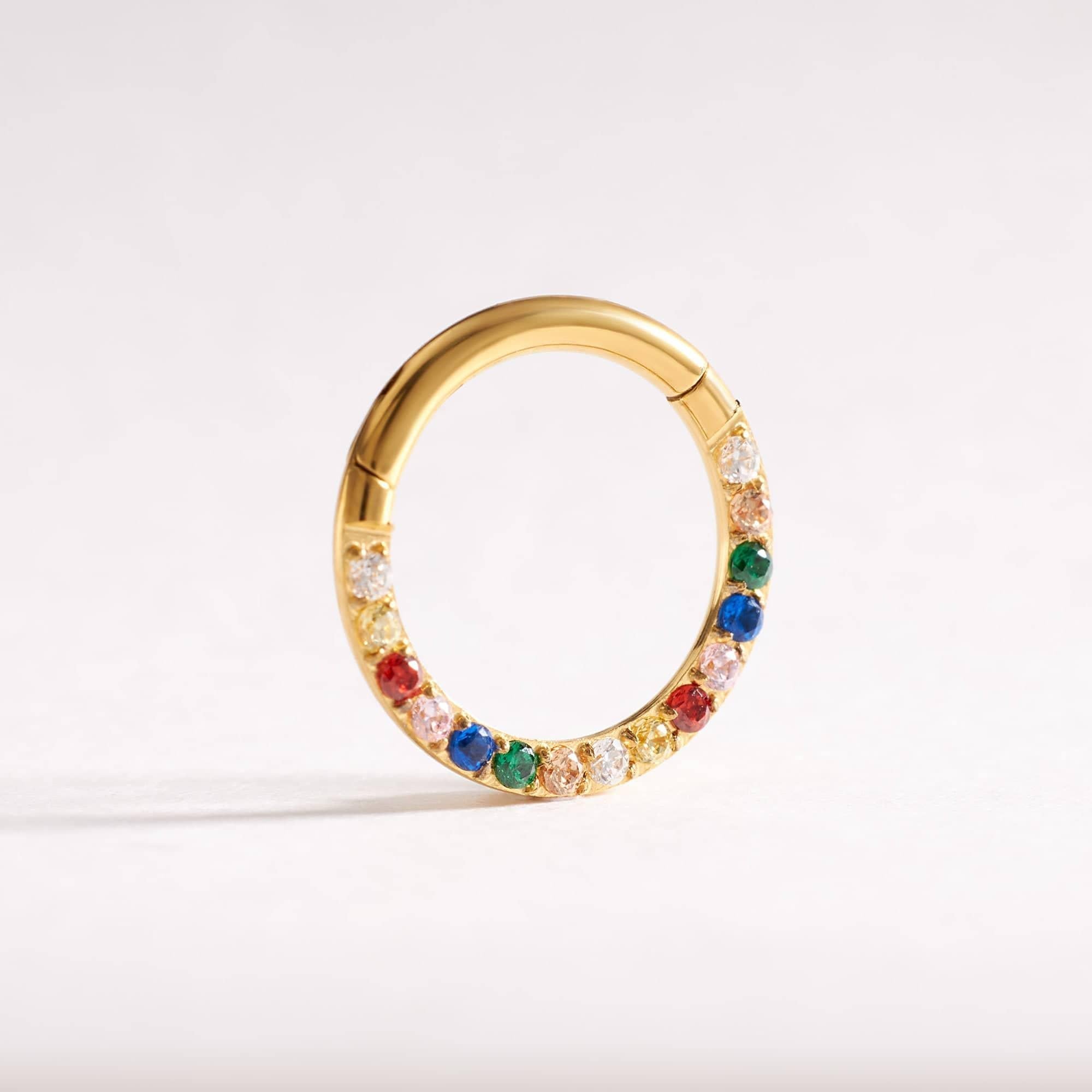 Rainbow Clicker Hoop with CZ for Daith and Septum Piercings - Everdon
