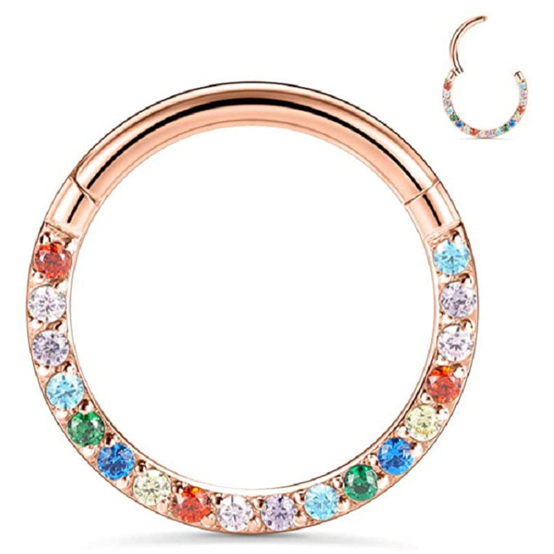 Rainbow Clicker Hoop with CZ for Daith and Septum Piercings - Everdon