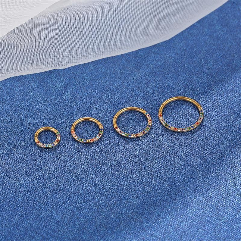 Rainbow Clicker Hoop with CZ for Daith and Septum Piercings - Everdon