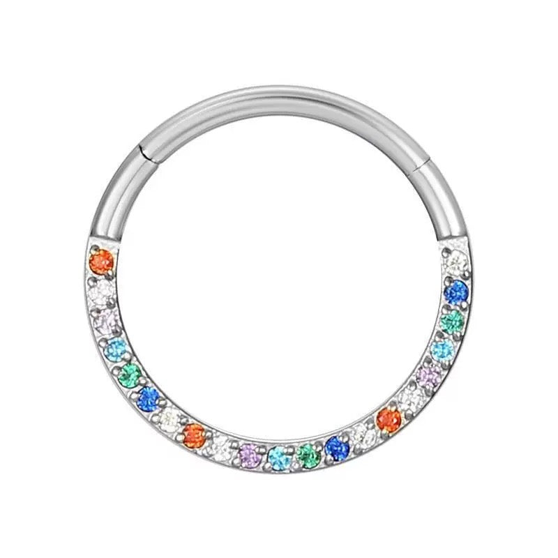 Rainbow Clicker Hoop with CZ for Daith and Septum Piercings - Everdon