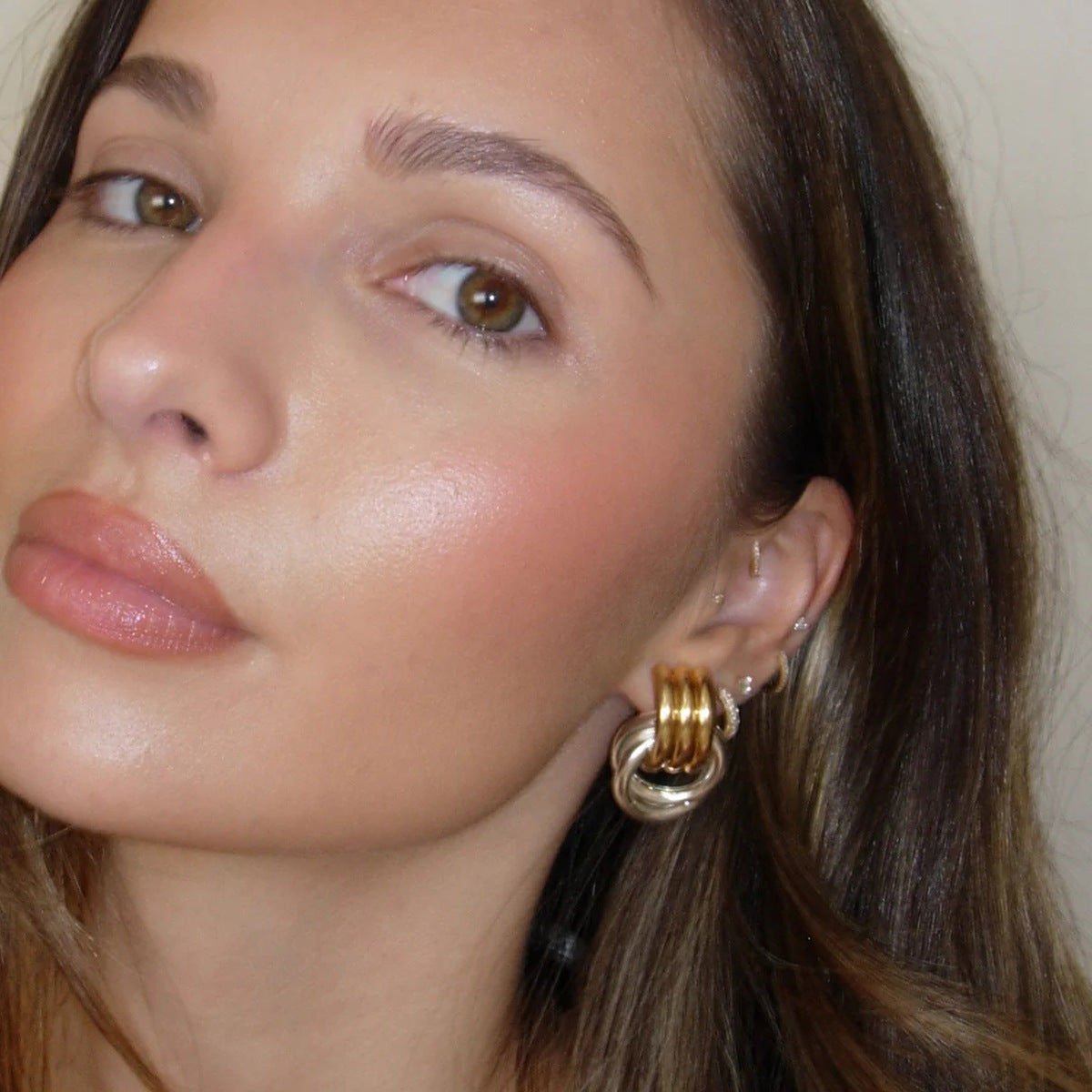 Layered Hoop Earrings With Geometrical design   – Millicent
