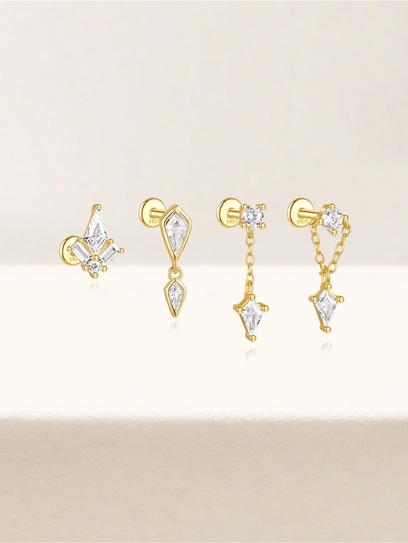 Flatback Earrings with Gold and Zircon – Isabell