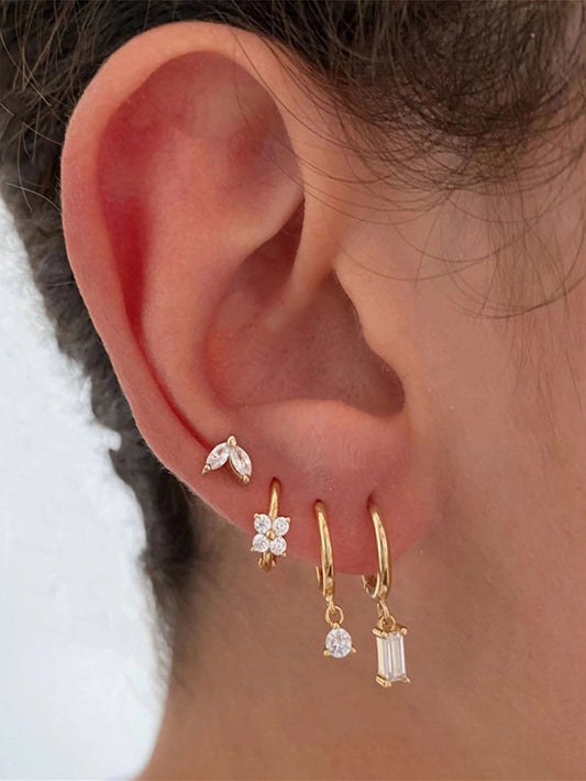 Gold Flower Drop Earrings with Cubic Zirconia – Grace