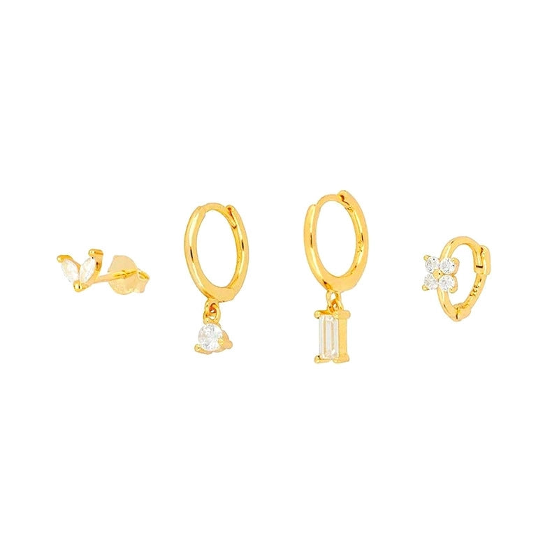Gold Flower Drop Earrings with Cubic Zirconia – Grace