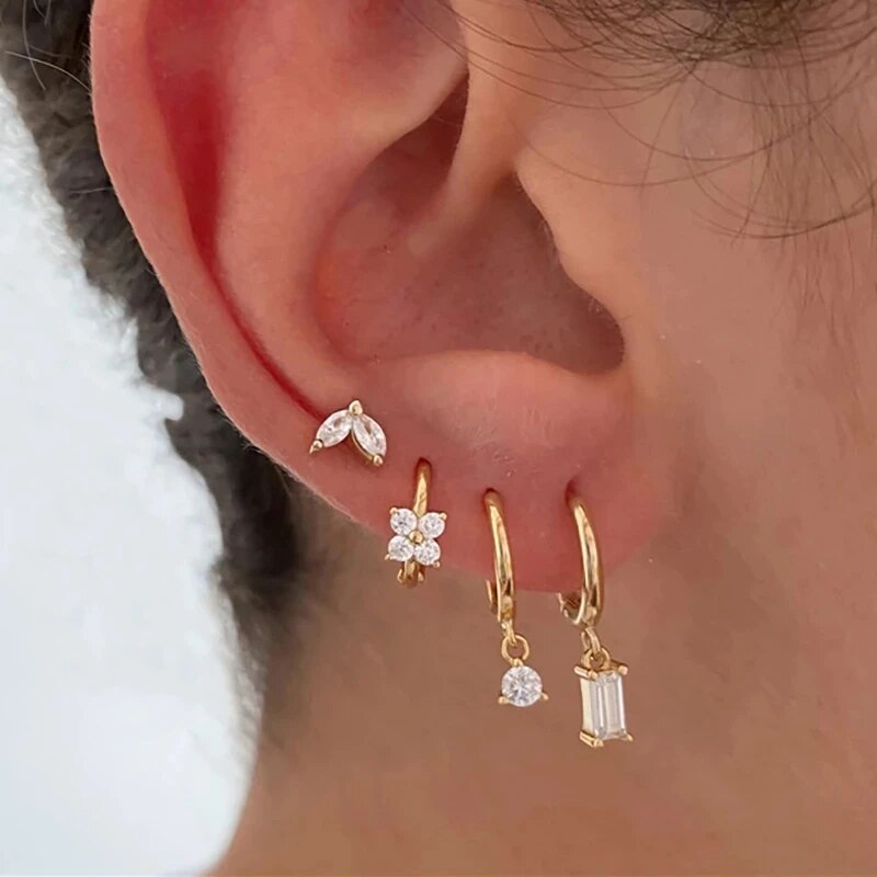 Gold Flower Drop Earrings with Cubic Zirconia – Grace