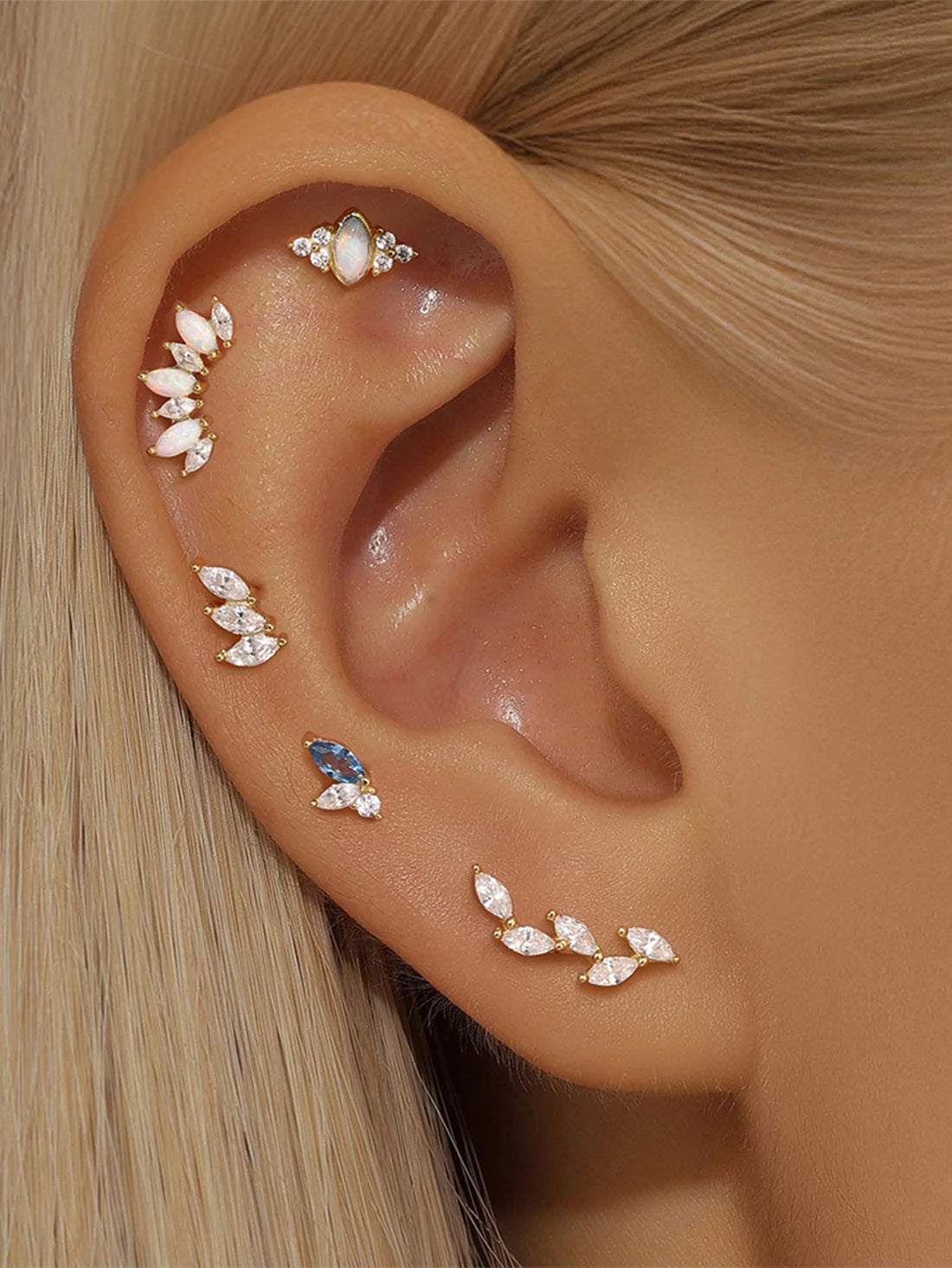Opal Marquise Ear Stud Earrings with zirconia  – Jane
